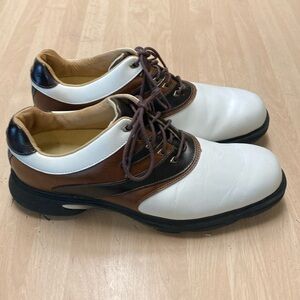 Etonic Men 10 Stabilites White/Brown Saddle Leather Lace-up Golf Shoes